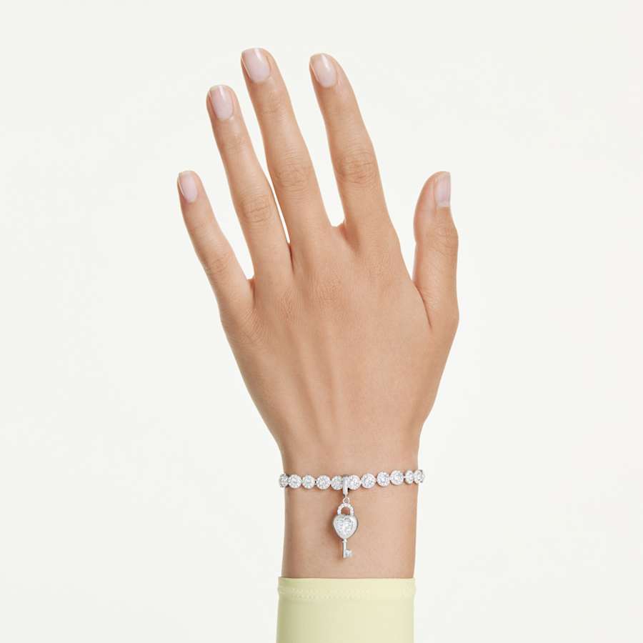 Charm Swarovski Idyllia Taglio misto, Cuore con chiave, Bianco, Placcato rodio