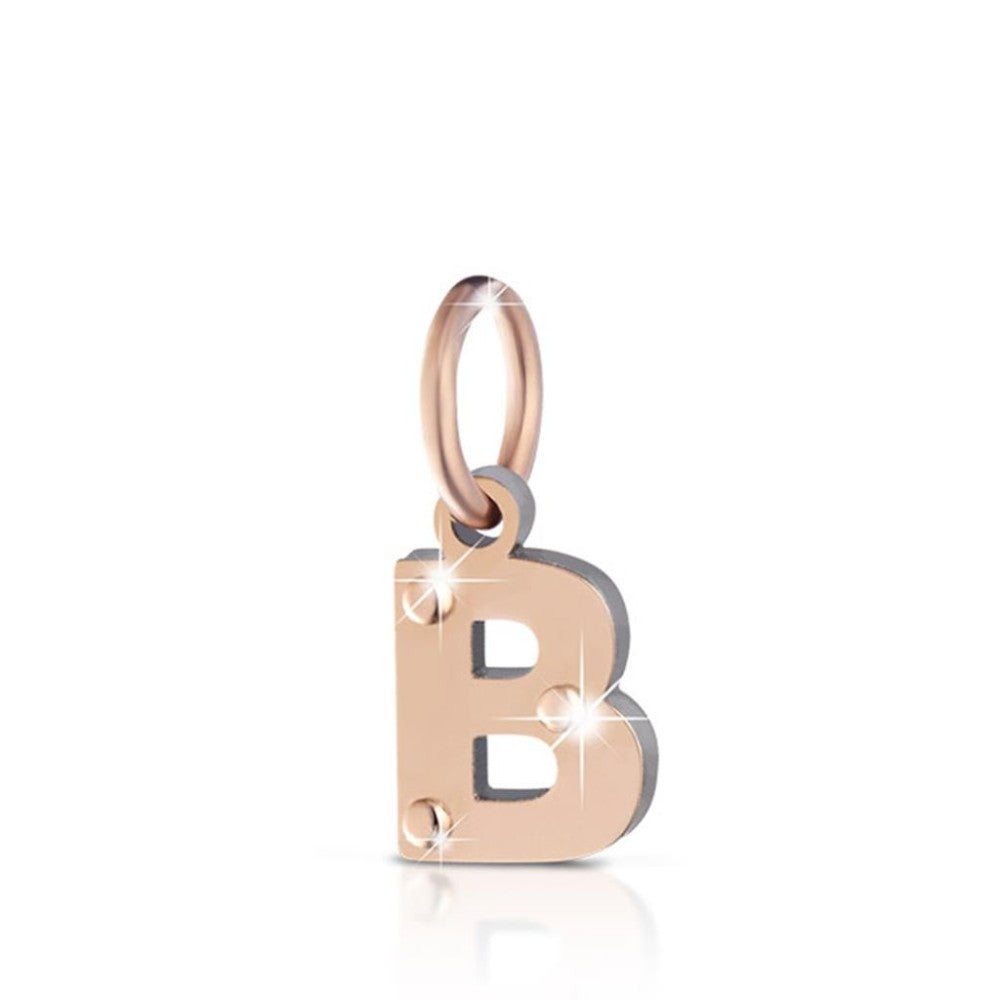 Ciondolo Lebebé Lockyourlove Lettera B Oro Rosa 9 Kt e Argento Cordino Bianco