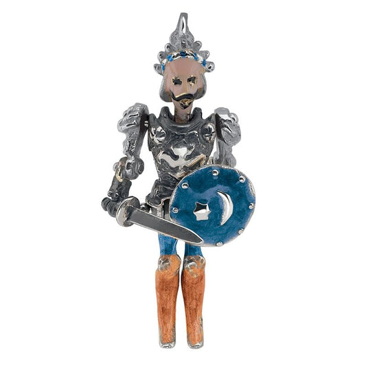 Charm Grande Gerardo Sacco I Pupi Siciliani Agricane Argento e Smalti Arancioni/Blu