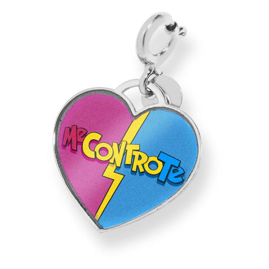 Ciondolo Comete Me Contro Te Argento Cuore Smalti Rosa/Azzurri Scritta "Me Contro Te"