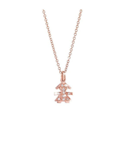 Collana Lebebé Le Briciole Oro Rosa 18 Kt Pendente Bimba Pavè Diamanti