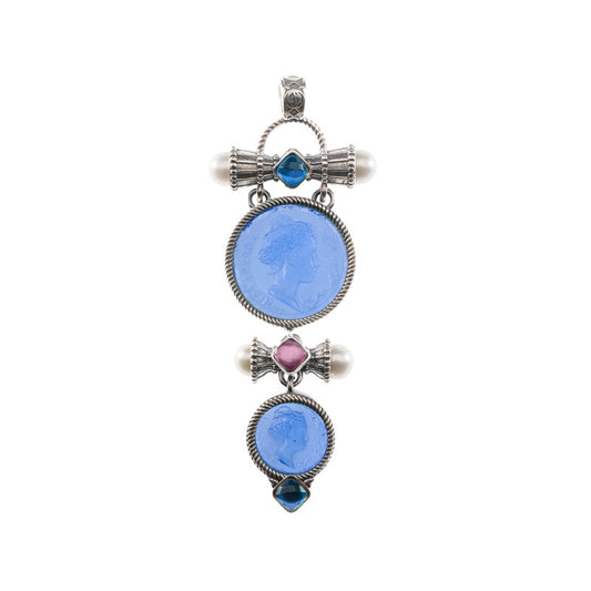 Ciondolo Gerardo Sacco Paste Vitree Volto Hera Argento Azzurro/Rosa