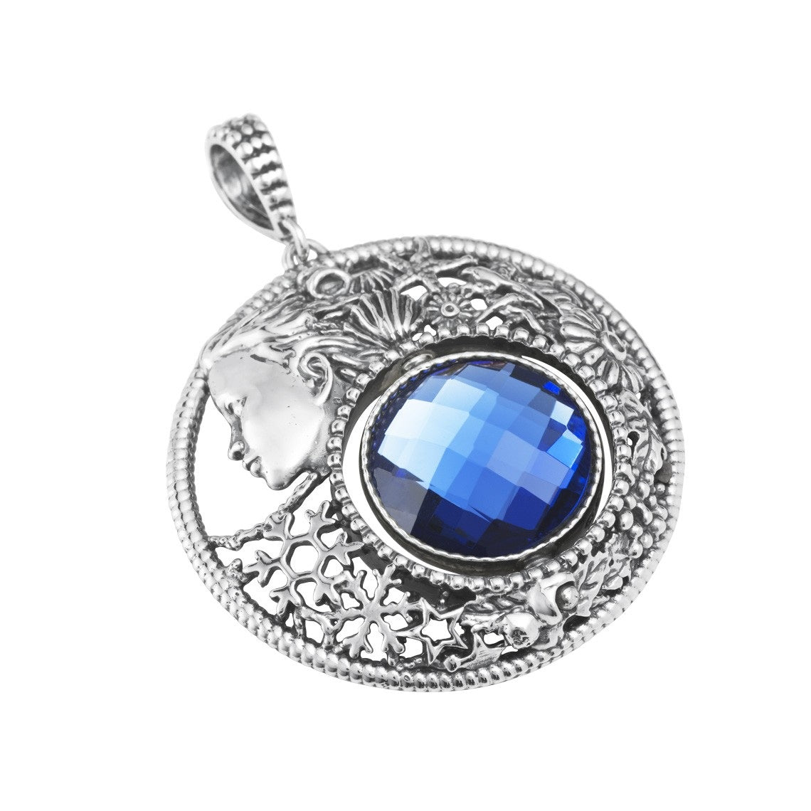 Ciondoli Gerardo Sacco Mesi Reverse Ciondolo in Argento Mese Luglio Cristallo Sfaccettato Blu