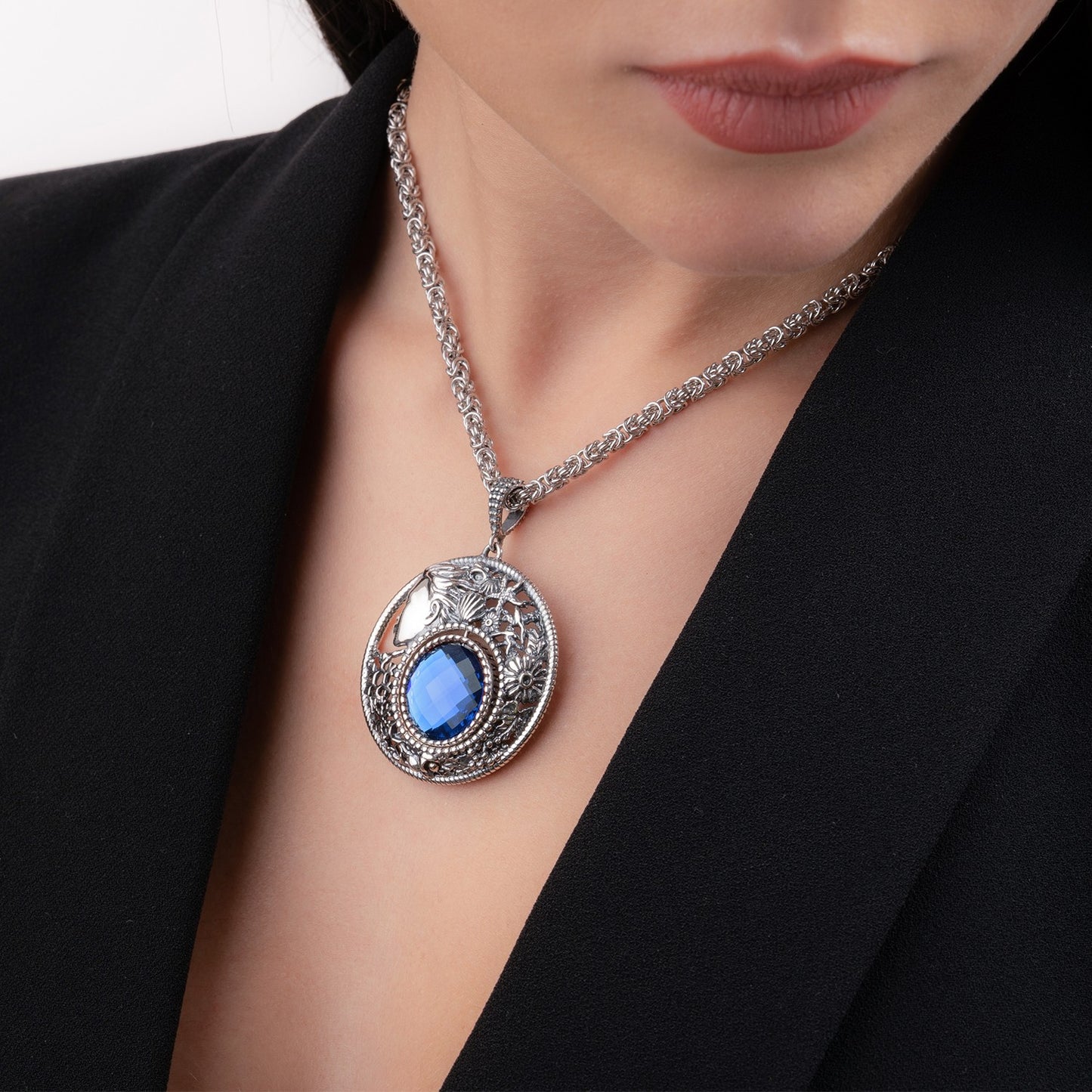 Ciondoli Gerardo Sacco Mesi Reverse Ciondolo in Argento Mese Luglio Cristallo Sfaccettato Blu