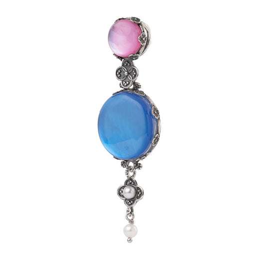 Ciondolo Gerardo Sacco Ninfea Chiusa Argento Pietre Rosa Blu e Perline