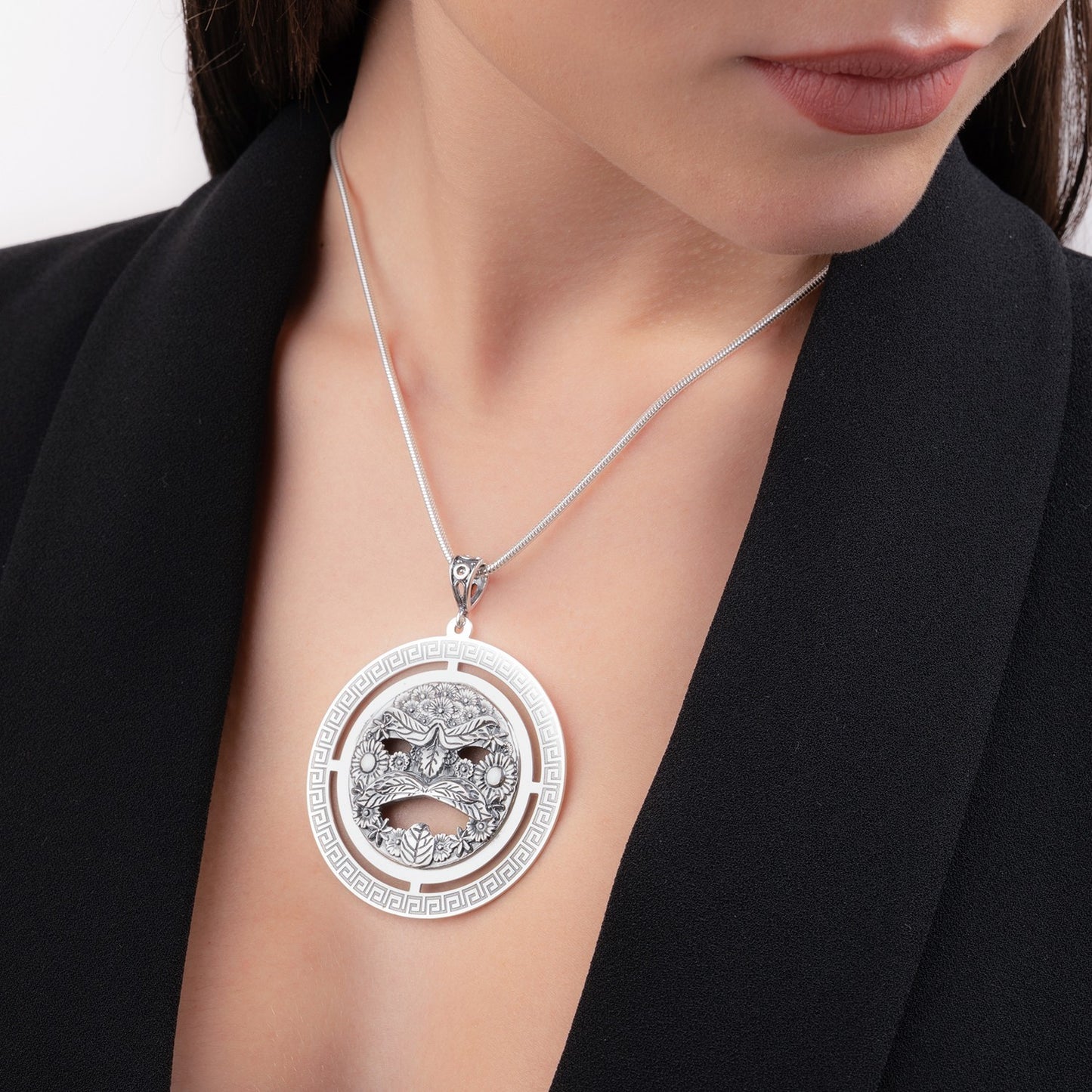 Pendente Gerardo Sacco Maschere Ciondolo in Argento Greca e Maschera