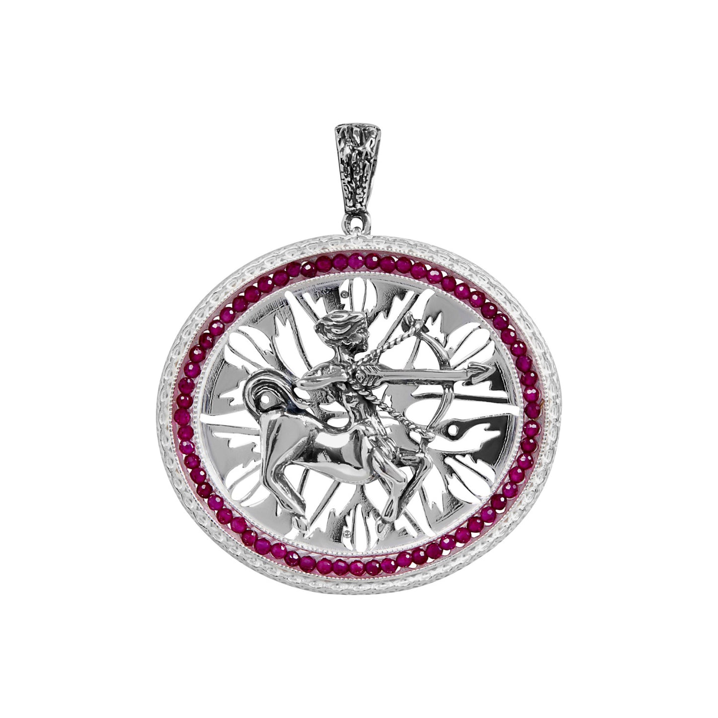 Pendente Gerardo Sacco Zodiaco Ciondolo Ovale in Argento Sagittario, Rosso