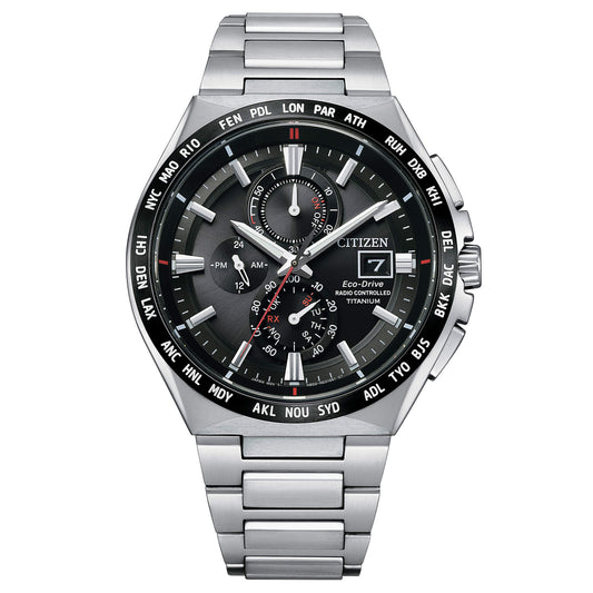 Orologio Citizen Radiocontrollato H800 Sport Super Titanio Eco-Drive Chrono 43 mm Nero