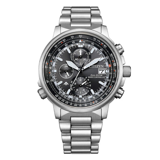Orologio Citizen Chono Pilot Eco Drive Radio Controlled 41 mm Braccialato Nero