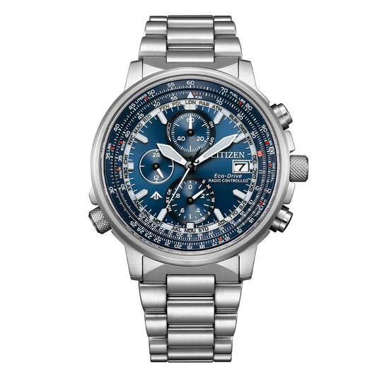 Orologio Citizen Chono Pilot Eco Drive Radio Controlled 41 mm Braccialato Blu