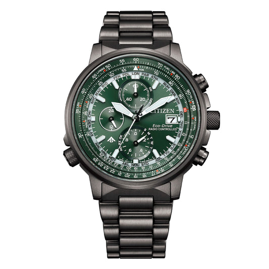 Orologio Citizen Chono Pilot Eco Drive Radio Controlled 41 mm Braccialato Verde