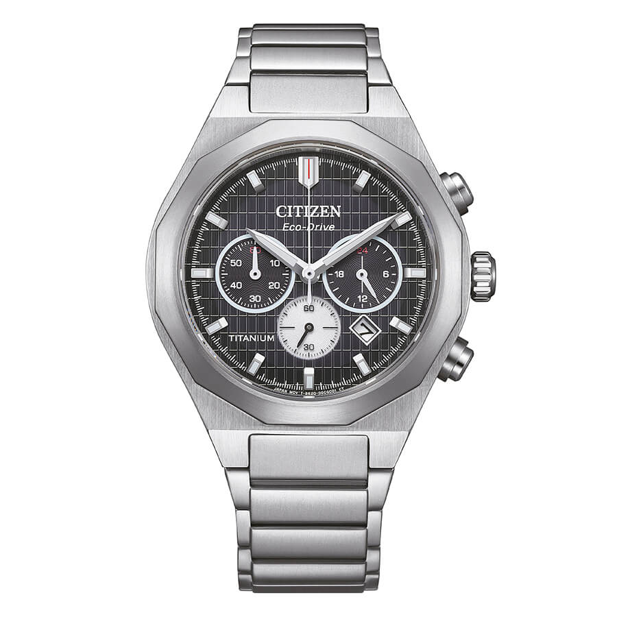 Orologio Citizen Zenshin Senkei Chrono Super Titanio Eco-Drive 41 Mm Titanio Braccialato Nero