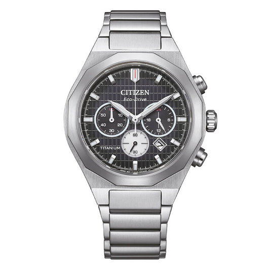 Orologio Citizen Zenshin Senkei Chrono Super Titanio Eco-Drive 41 Mm Titanio Braccialato Nero