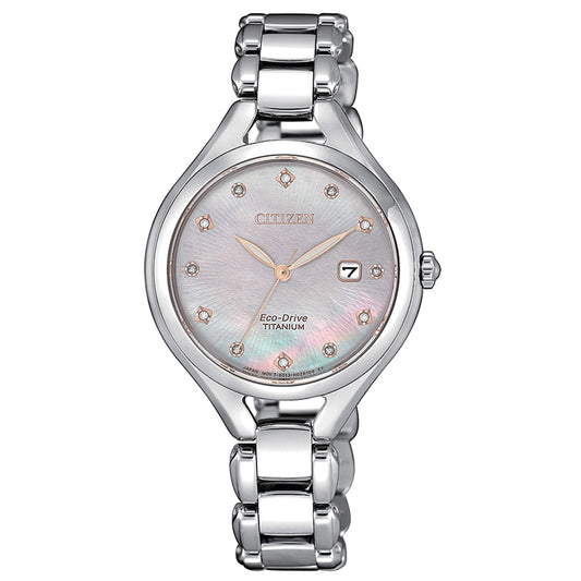 Orologio Citizen lady L Super Titanium Eco-Drive 30 mm Madreperla 12 Diamanti