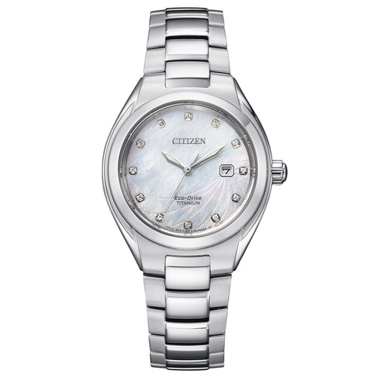 Orologio Citizen Lady Super Titanio Eco-Drive 31 mm Madreperla Con 12 Diamanti