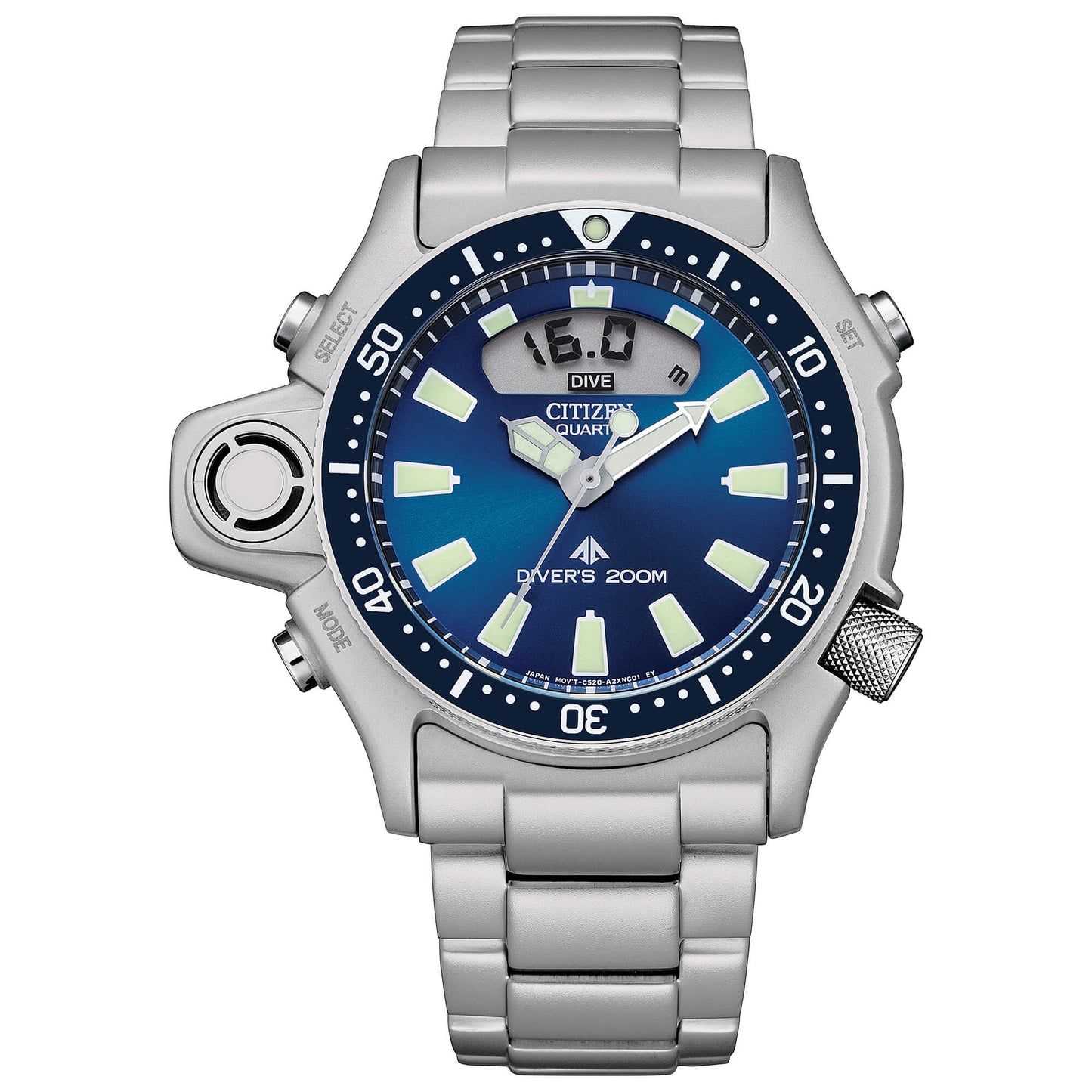 Orologio Citizen Promaster Acqualand I Anadigit 44 mm Braccialato Blu