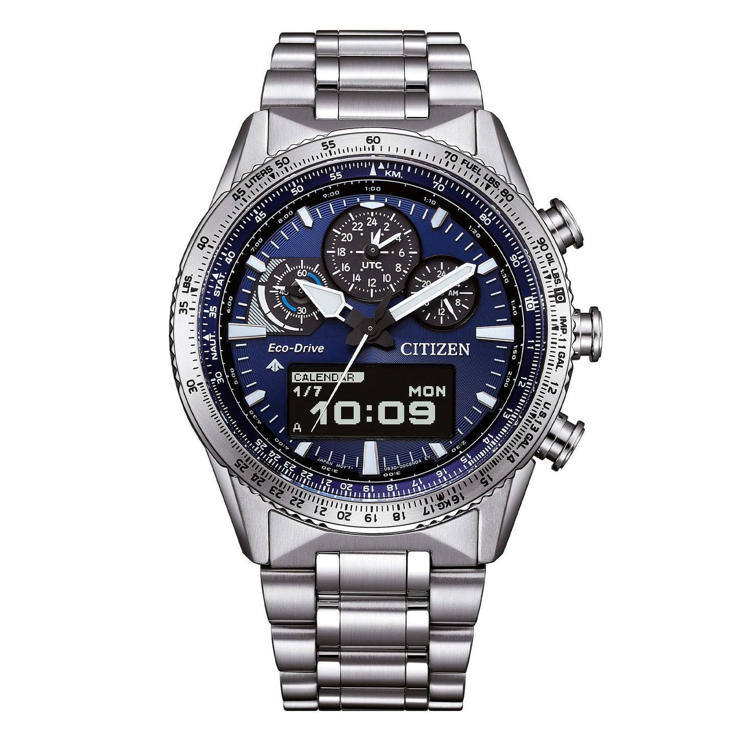 Orologio Citizen Promaster Skyhawk U830 Eco Drive Anadigit 43 mm Acciaio Braccialato Blu