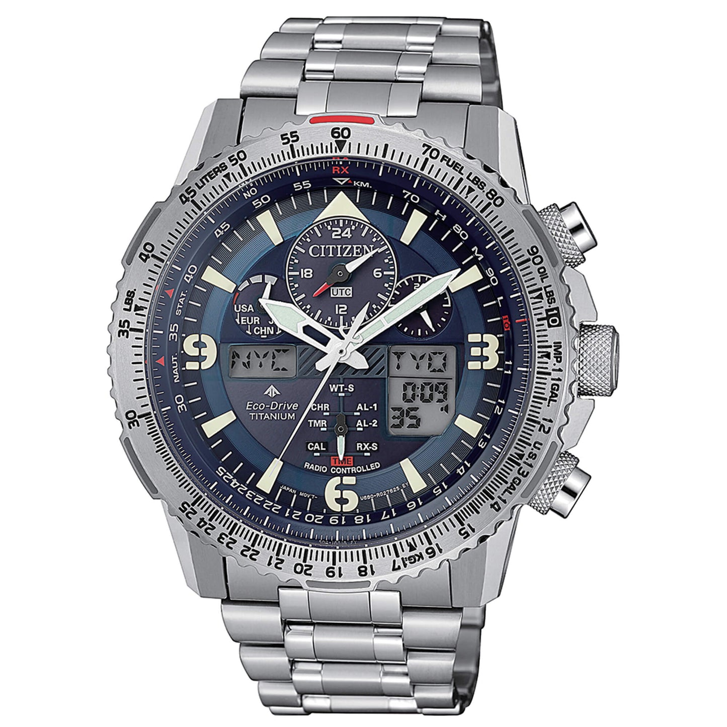 Orologio Citizen Radiocontrollato Skyhawk Super Titanio Eco-Drive Chrono 45 mm Blu