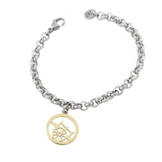 Bracciale Camurria U Carrettu Acciaio Catena Maglia Rolò Charm Tondo Traforato Pvd Oro Carretto