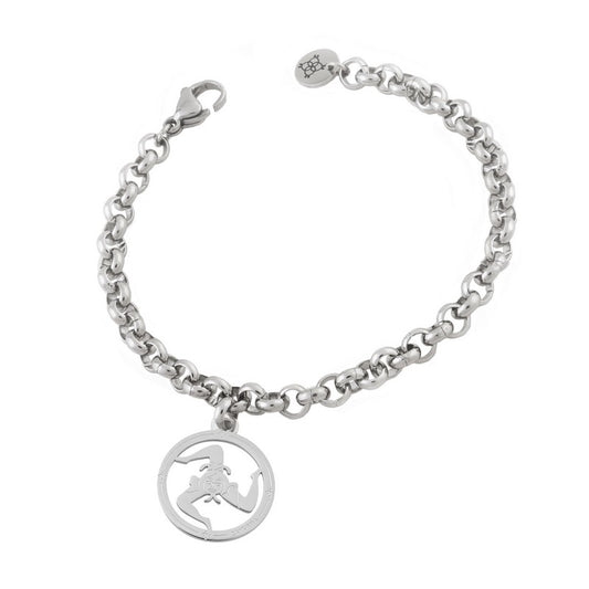 Bracciale Camurria A Trinacria Acciaio Catena Maglia Rolò Charm Tondo Trinacria