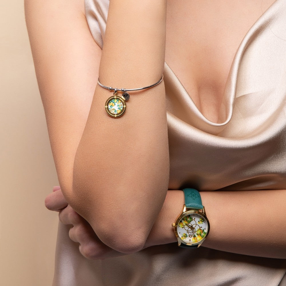 Bracciale Rigido Camurria I Sapuri Acciaio Charm Tondo Pvd Oro Stampa Siciliana Chiusura Sicilia