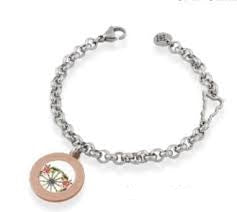 Bracciale Camurrìa A Rosa In Acciaio Catena Maglia Rolo' Con Sicilia Traforata E Charm Medaglia Tonda Pvd Oro Stampa Ruota Carretto