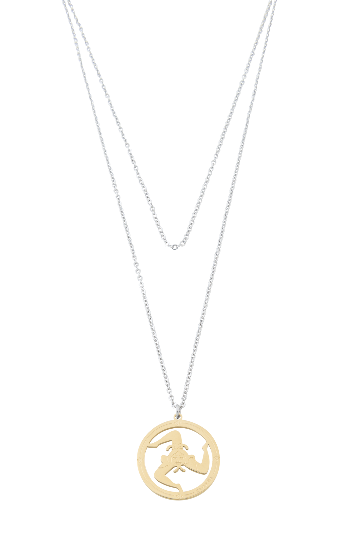 Collana Camurrìa A Trinacria 2 Fili In Acciaio Pendente Pvd Oro Con Trinacria