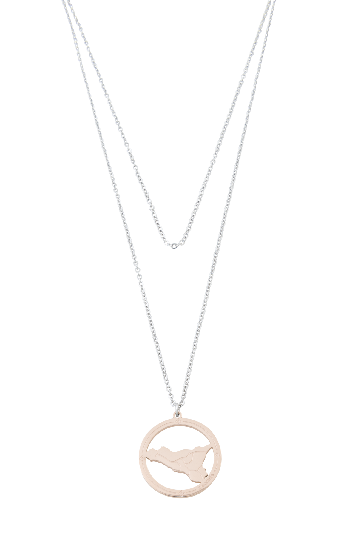 Collana Camurrìa Sicilia Bedda 2 Fili Con Pendente Cerchio Pvd Oro Rosa Con Sicilia