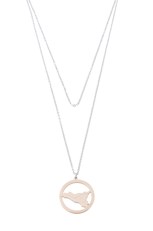 Collana Camurrìa Sicilia Bedda 2 Fili Con Pendente Cerchio Pvd Oro Rosa Con Sicilia