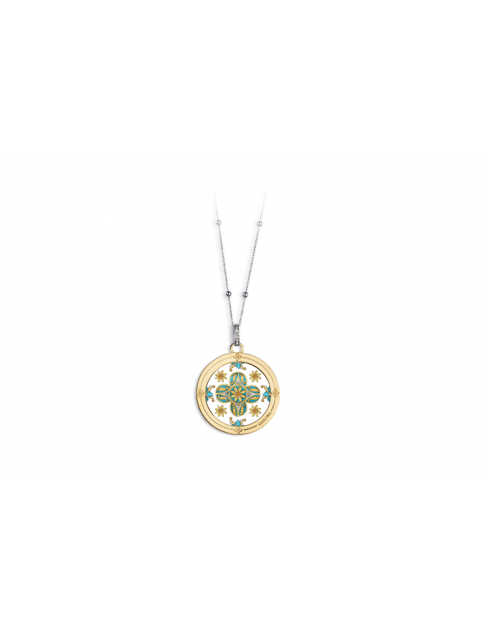 Collana Camurrìa A Furtuna Collana Lunga In Acciaio Con Pendente Stampa Quadrifoglio