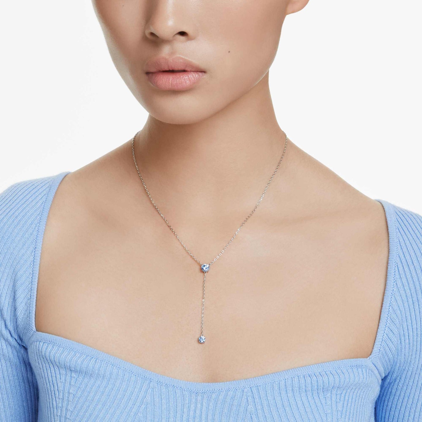 Collana a Y Swarovski Attract Taglio Round, Blu, Placcato rodio