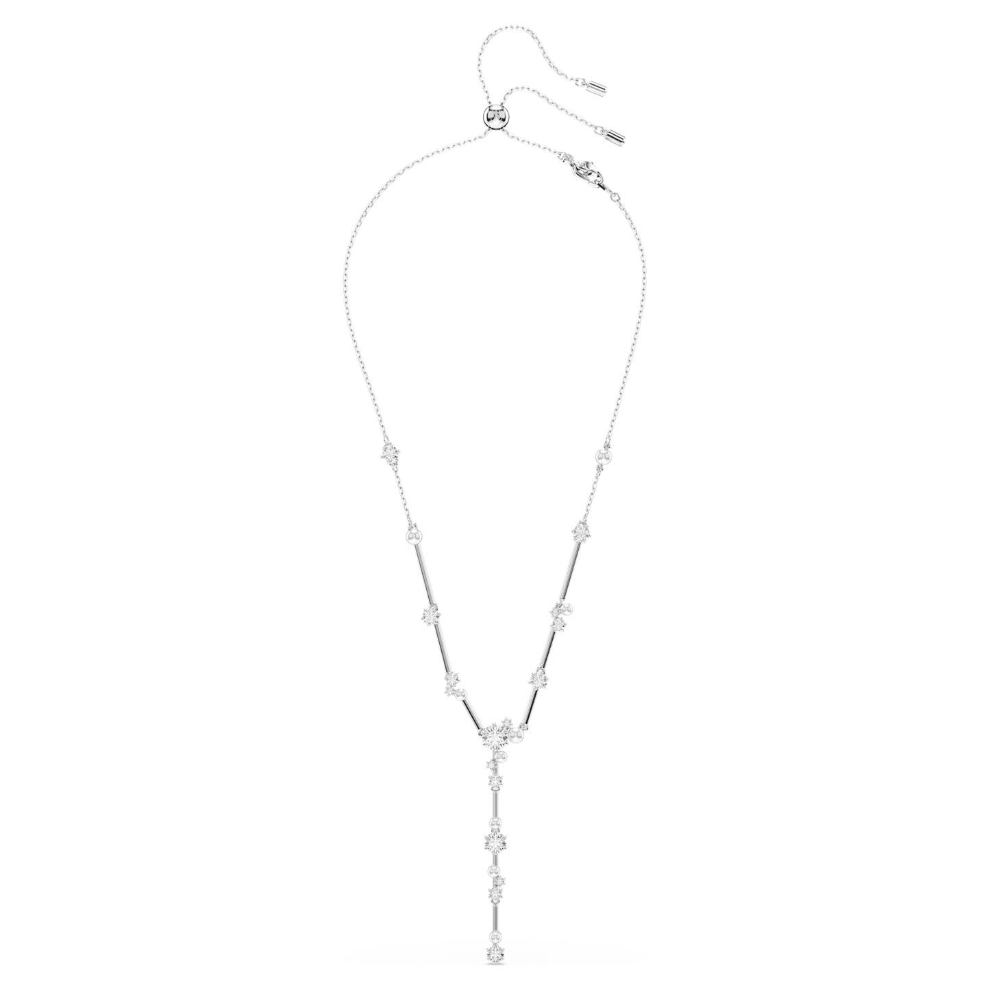Collana a Y Swarovski Constella Crystal Pearl, tagli Round, Bianco, Placcato rodio