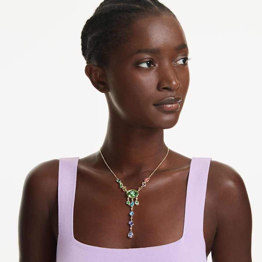 Collana Swarovski Gema Dangling Taglio misto, Multicolore, Placcato color oro