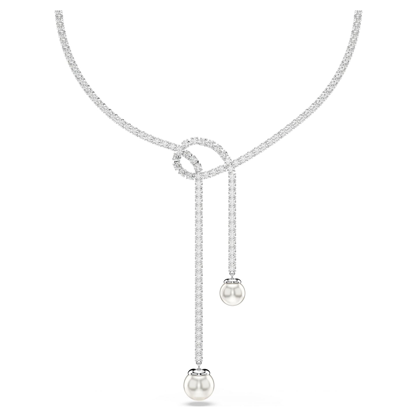 Collana a Y Swarovski Matrix Crystal Pearl, Taglio Round, Bianco, Placcato rodio