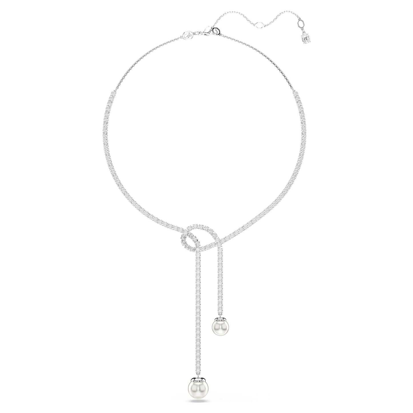 Collana a Y Swarovski Matrix Crystal Pearl, Taglio Round, Bianco, Placcato rodio