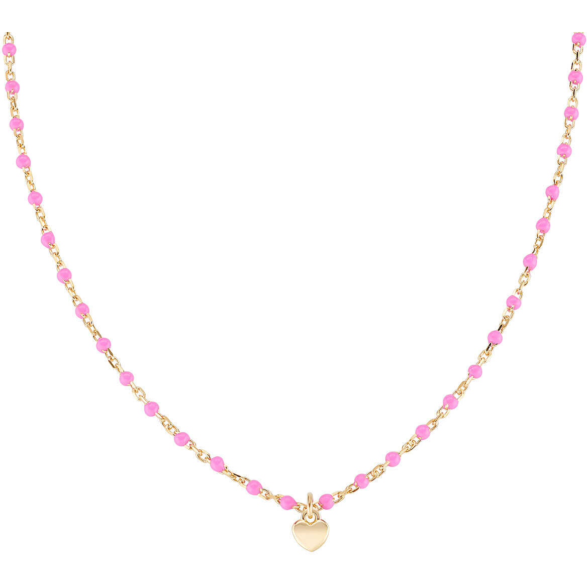 Collana Amen Amore Argento Dorato Smalti Fucsia Centrale Charm Cuore