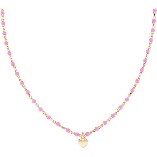 Collana Amen Amore Argento Dorato Smalti Fucsia Centrale Charm Cuore