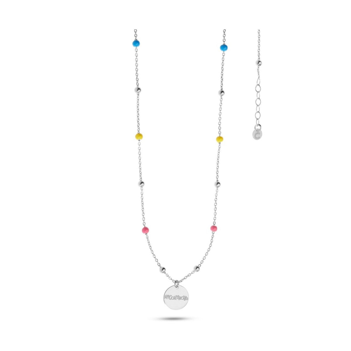 Collana Comete Me Contro Te Argento Sferette Smaltate Fucsia/Blu/Gialle