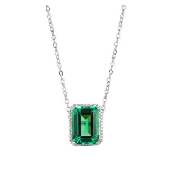 Collana Boccadamo Sophie Argento Pendente Rettangolare Zircone Verde Contornato