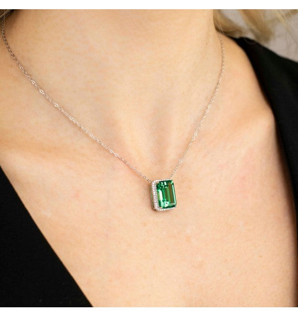 Collana Boccadamo Sophie Argento Pendente Rettangolare Zircone Verde Contornato
