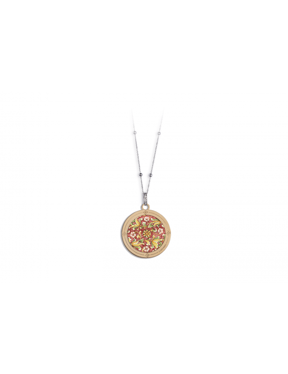 Collana Camurrìa Sciuri Sciuri Collana Lunga In Acciaio Con Pendente Stampa Fiori