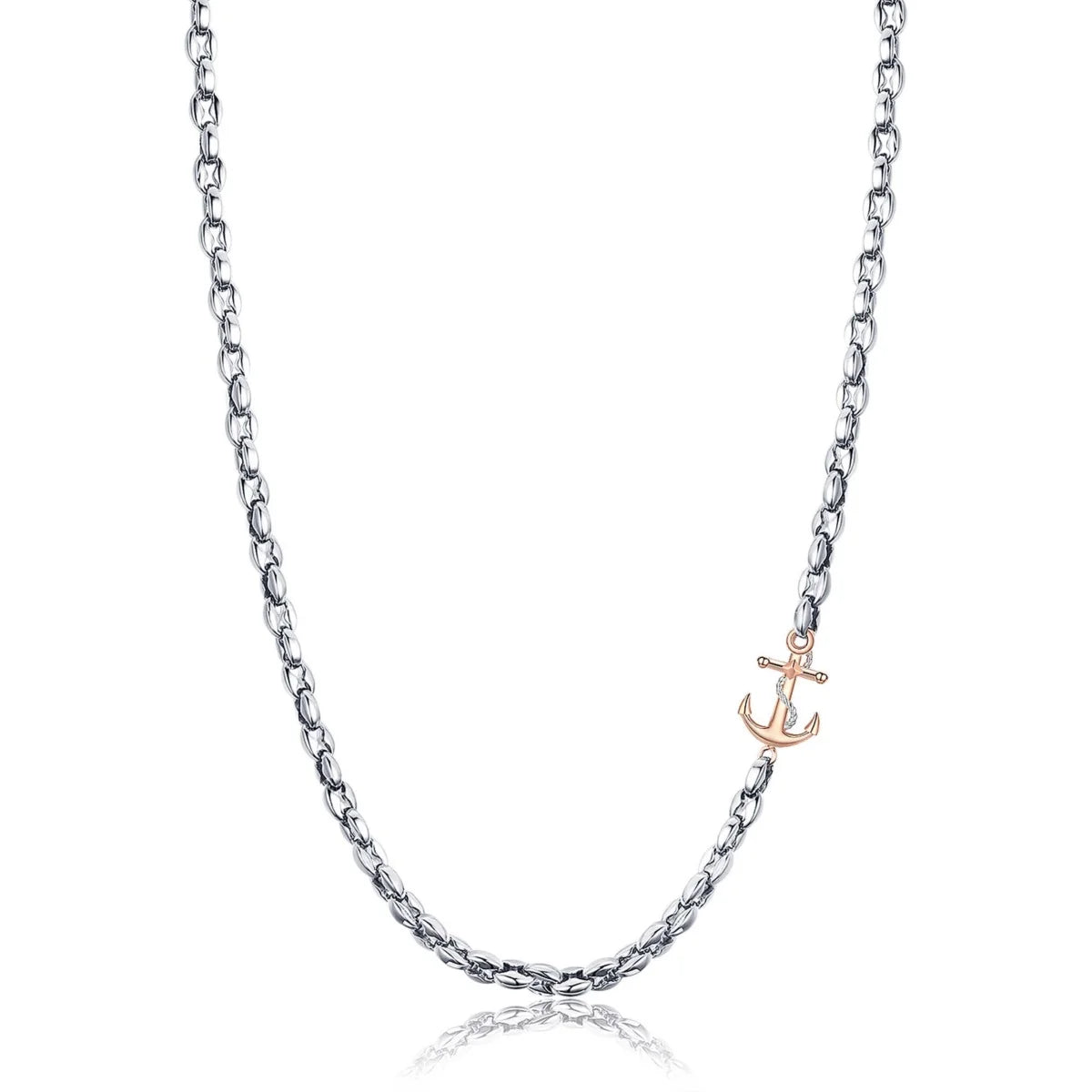 Collana Girocollo Luca Barra Acciaio Maglia Marinara Bombata Ancora Pvd Oro Rosa