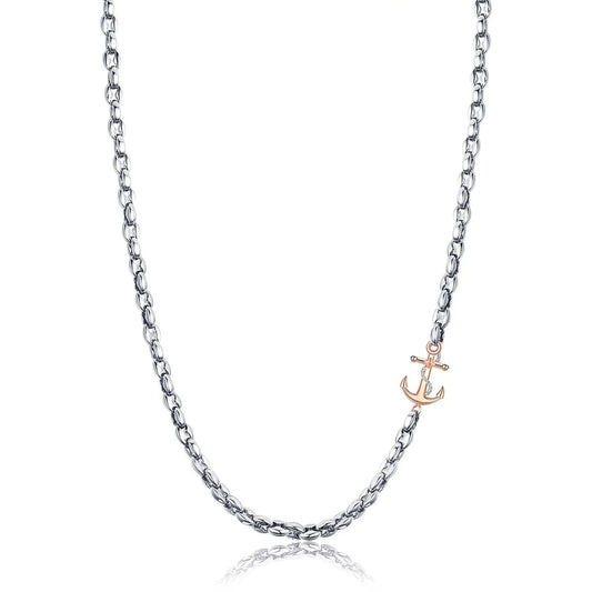 Collana Girocollo Luca Barra Acciaio Maglia Marinara Bombata Ancora Pvd Oro Rosa