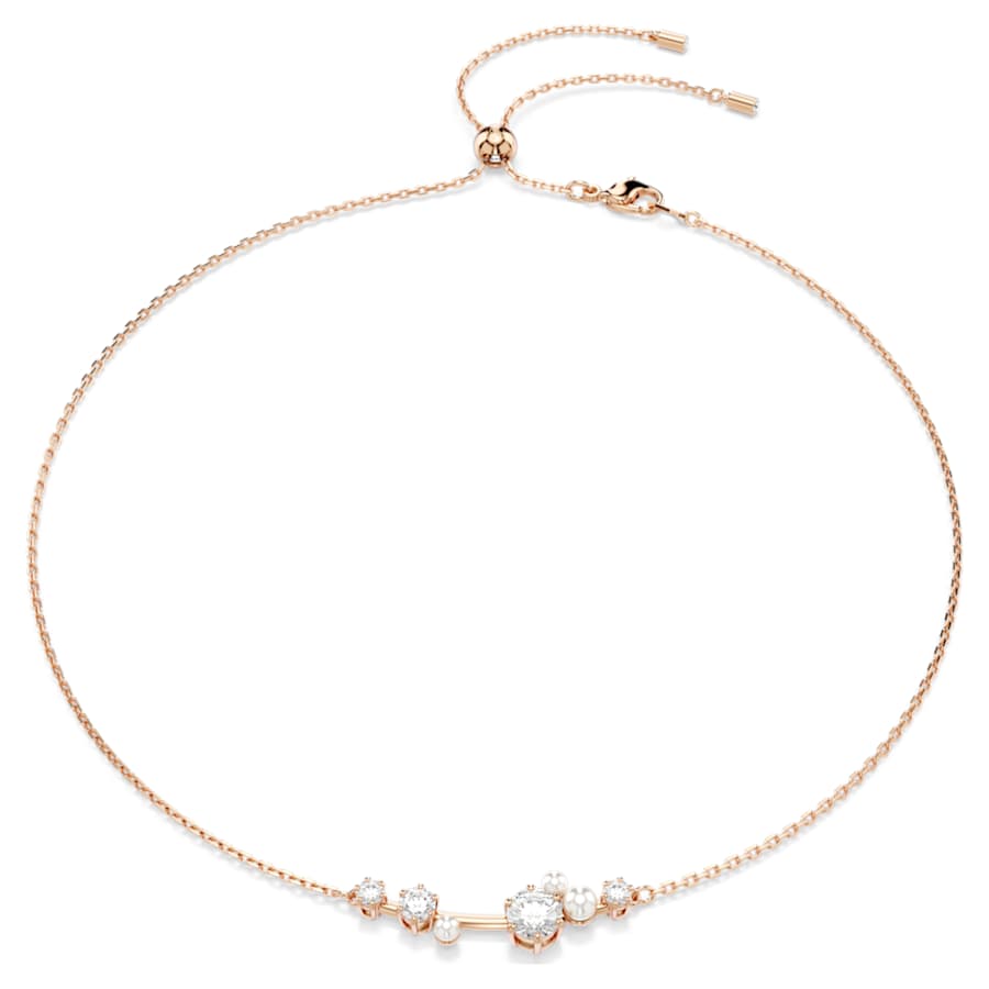 Collana Swarovski Constella Crystal Pearl, tagli Round, Bianca, Placcato color oro rosa