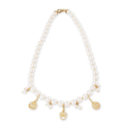 Collana Girocollo Gerardo Sacco Perle con pendenti in Argento Dorato