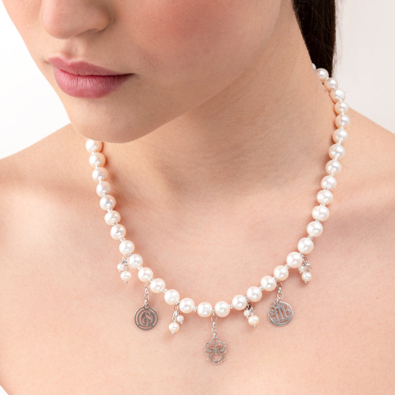 Collana Girocollo Gerardo Sacco Perle con pendenti in Argento Dorato