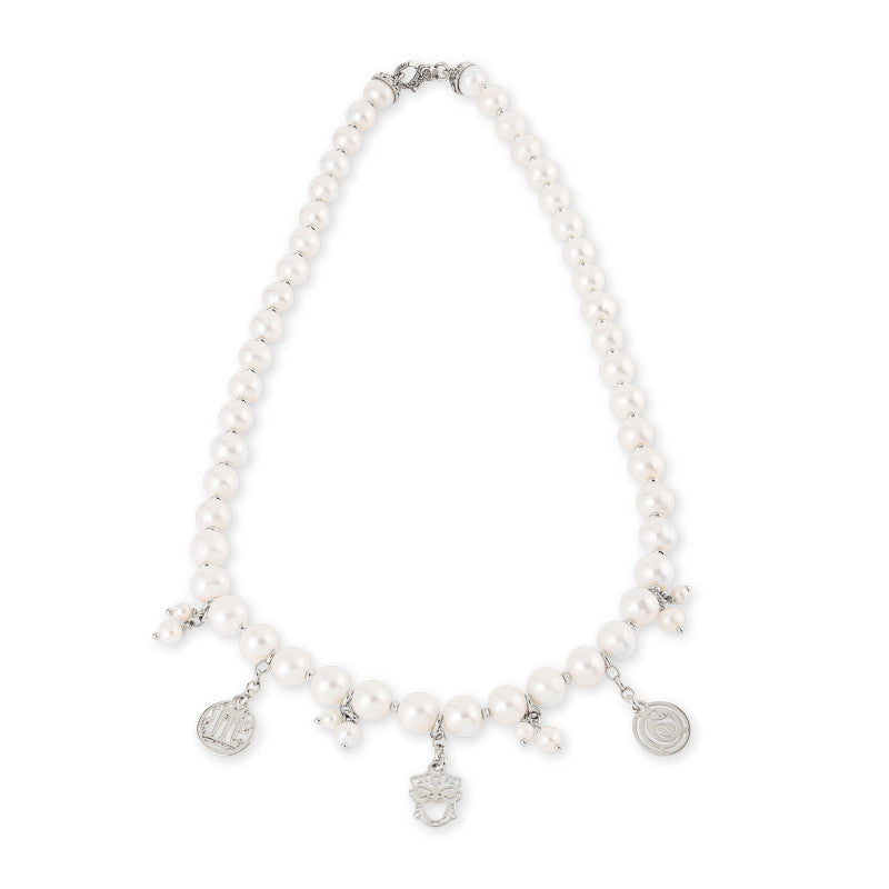 Collana Girocollo Gerardo Sacco Perle con pendenti in Argento Dorato