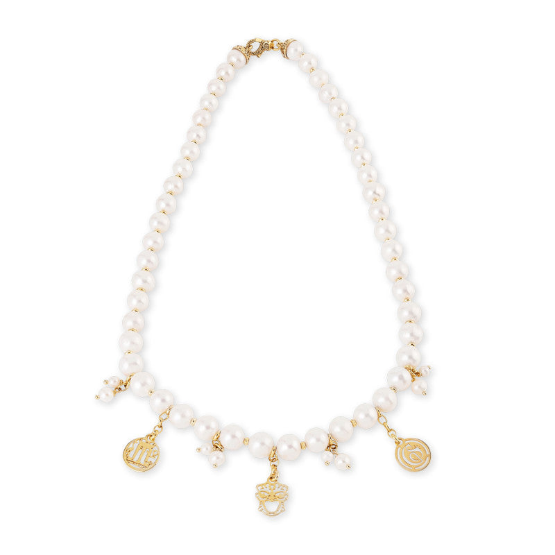 Collana Girocollo Gerardo Sacco Perle con pendenti in Argento Dorato