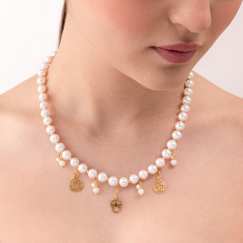 Collana Girocollo Gerardo Sacco Perle con pendenti in Argento Dorato