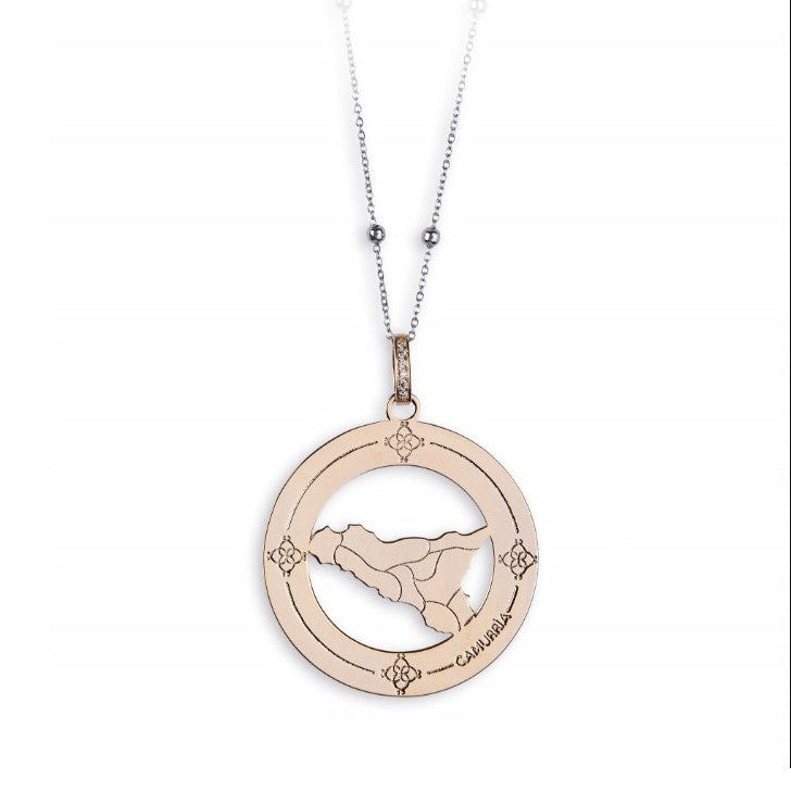 Collana Camurrìa A Tradizione Sicilia Bedda Acciao Ciondolo Grande Pvd Oro Rosa Traforato